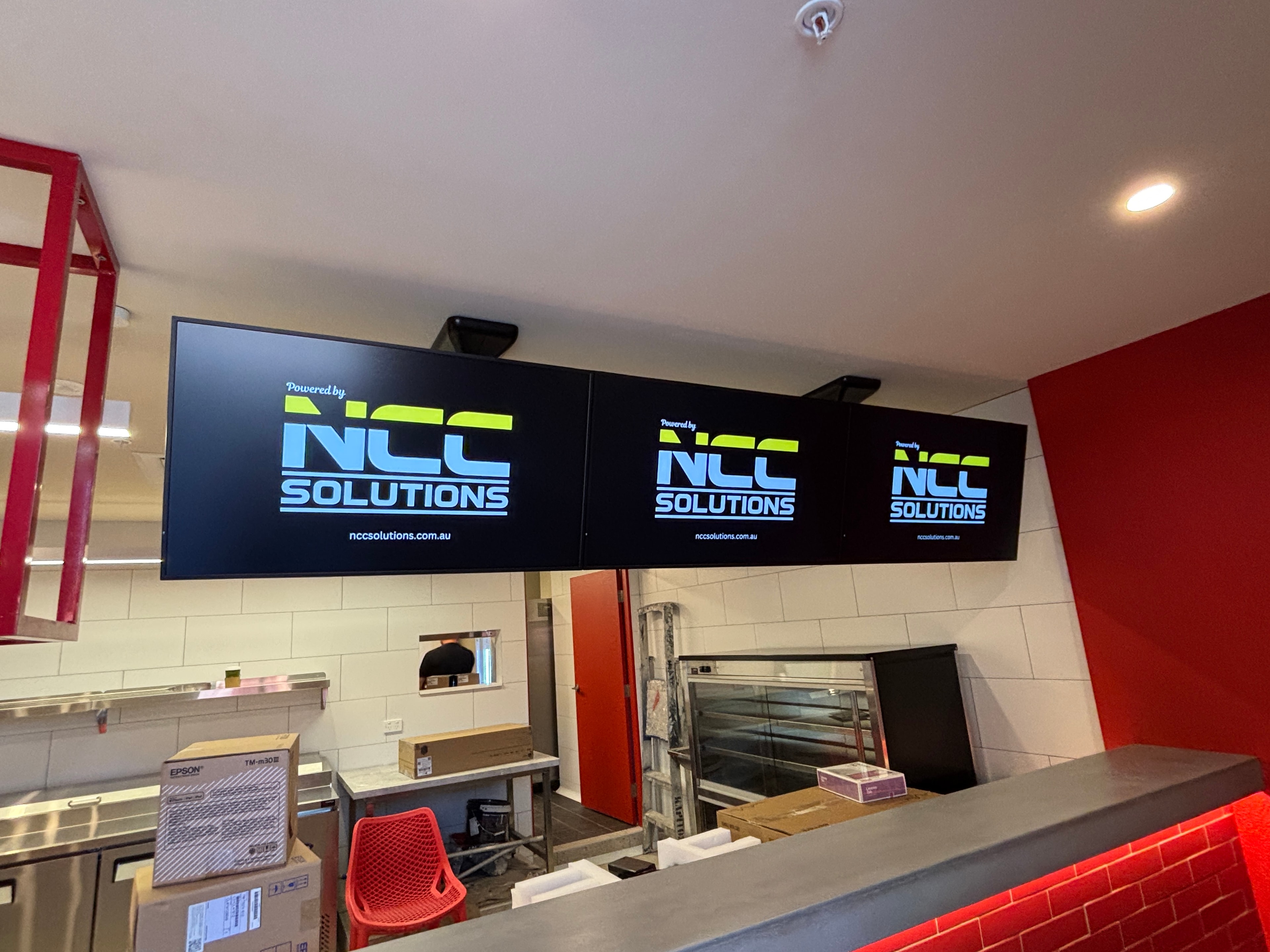 Ceiling mounted displays – NCC Solutions 3-screen install