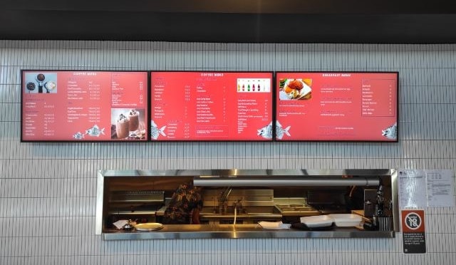 Wall mounted menu boards – café red theme