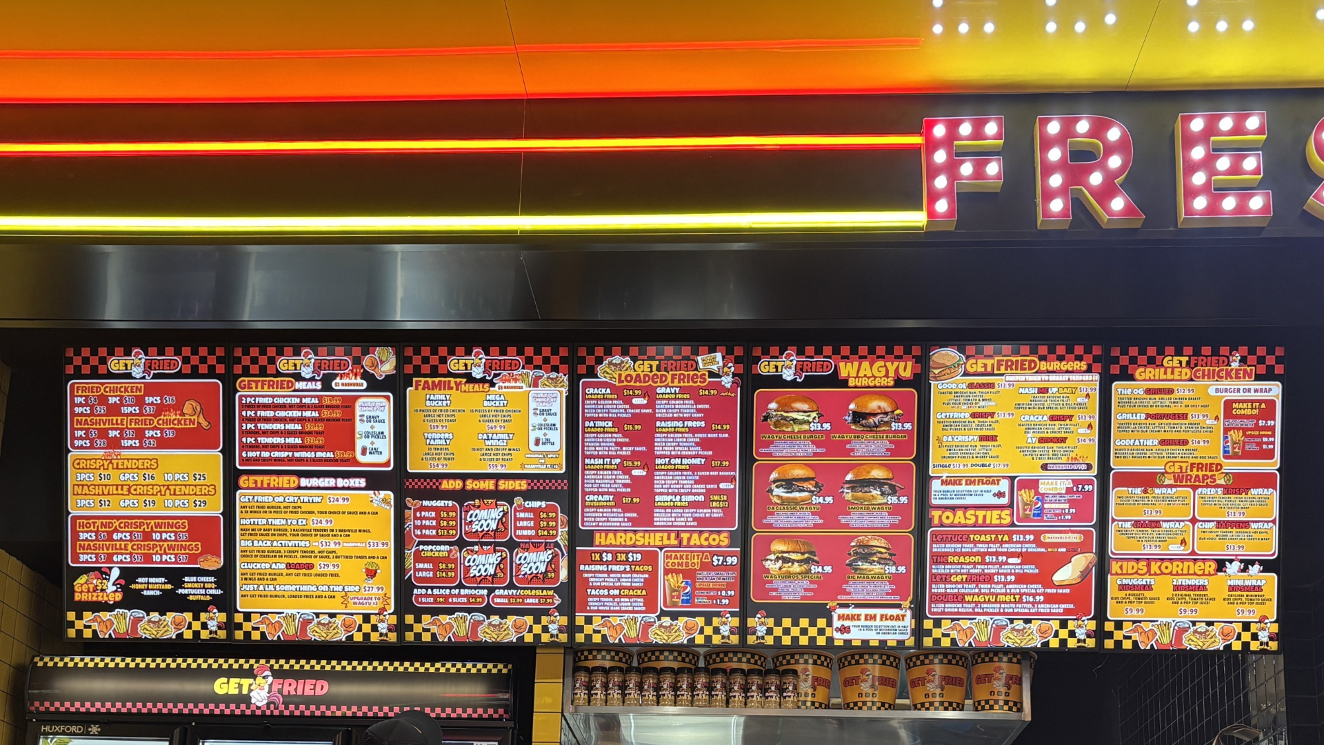 Wall mounted menu boards – Get Fried